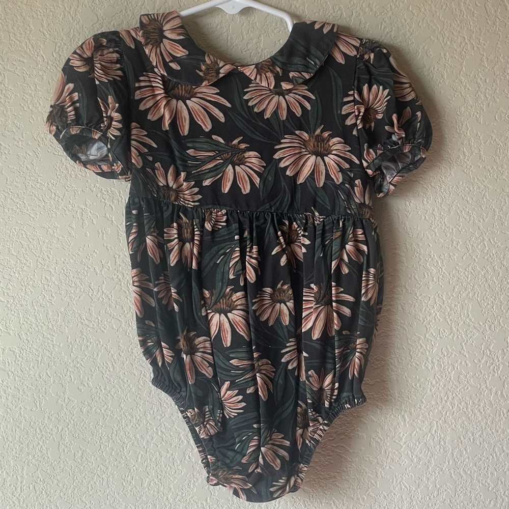 Sadie Scott Bamboo Sunflower Peter Pan Bubble Romper with Puff Sleeves Size 3